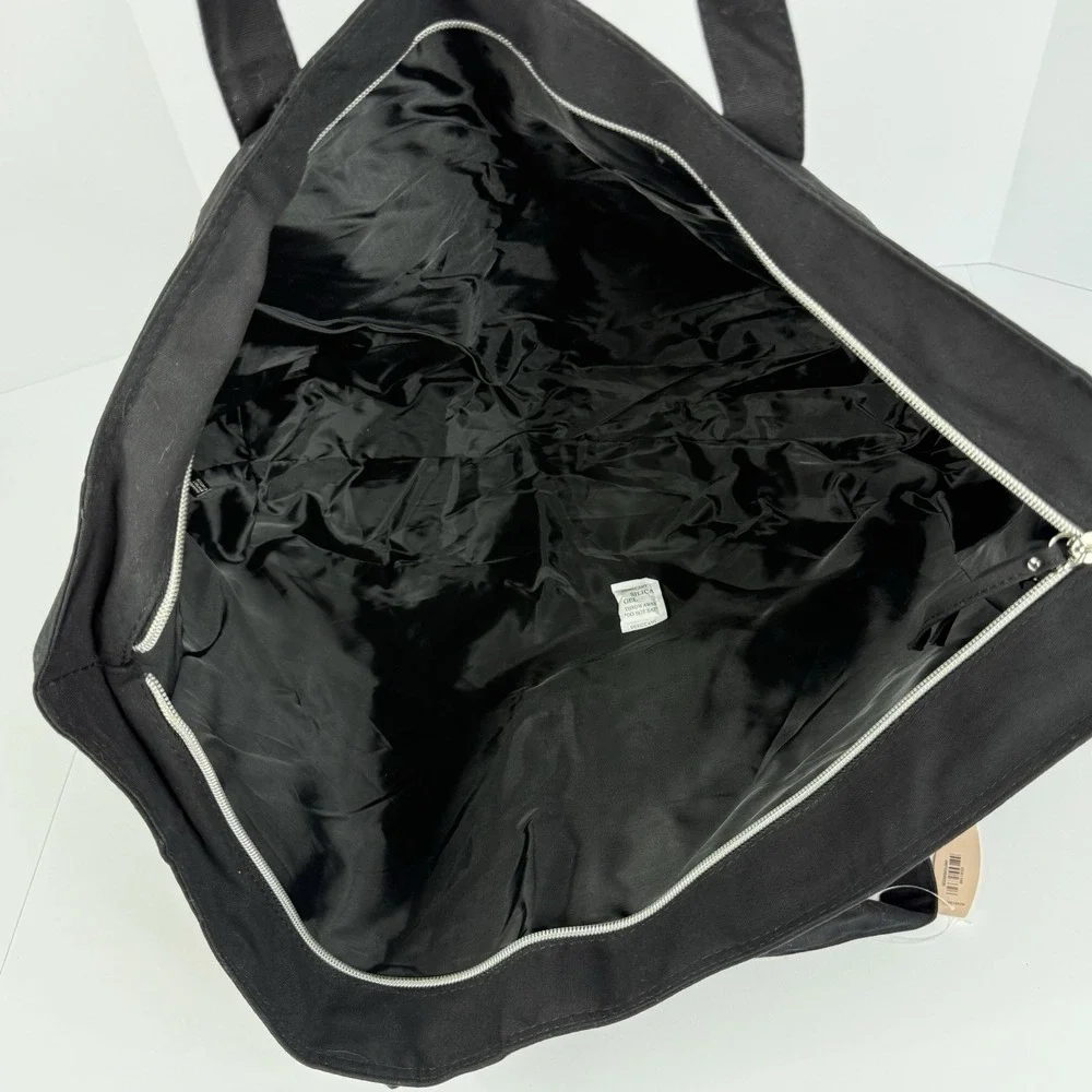 Victoria's Secret VS Logo Black Pink Striped Sequin Tote Travel Bag NWT